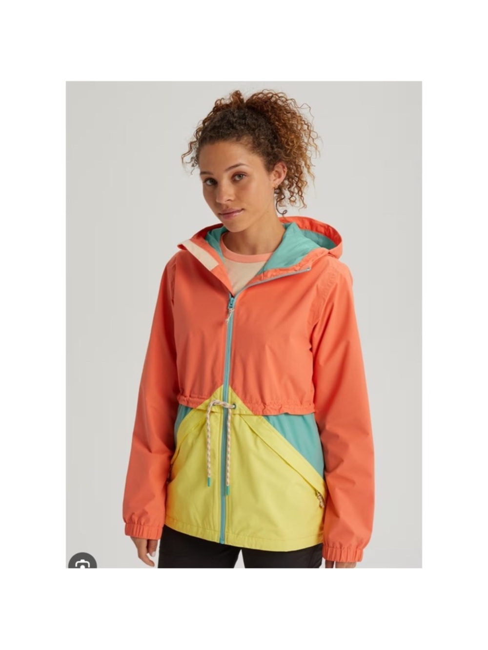 Burton Living Lining Colorblock Rain Jacket in Coral, Teal & Yellow - Picture 14 of 14